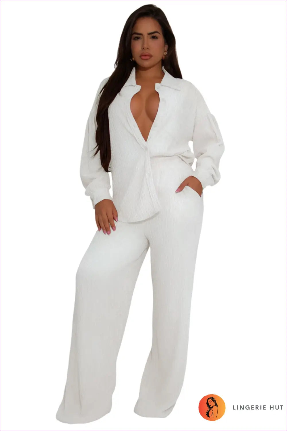Jumpsuit with Wide Leg Silhouette - Effortless Authority - s / White - Bodysuit - Lingerie Hut - All Season • Casual