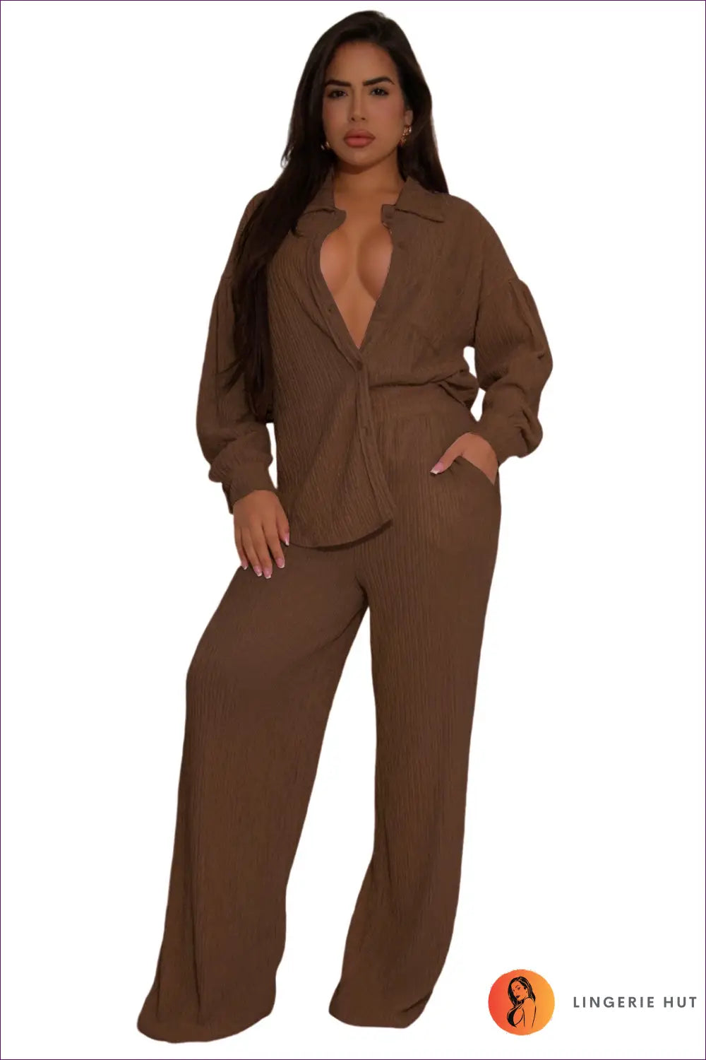 Jumpsuit with Wide Leg Silhouette - Effortless Authority - s / Brown - Bodysuit - Lingerie Hut - All Season • Casual