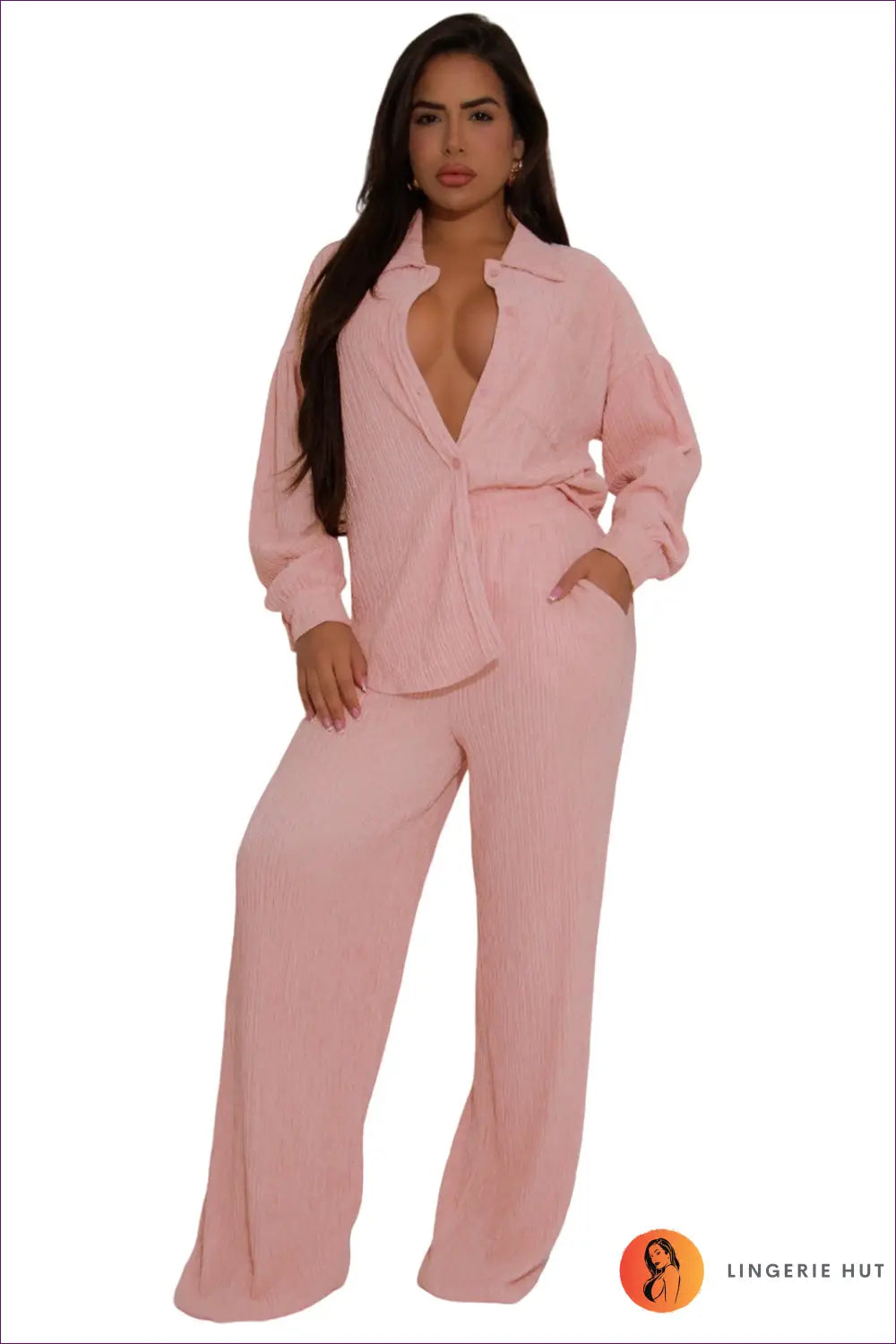 Jumpsuit with Wide Leg Silhouette - Effortless Authority - s / Pink - Bodysuit - Lingerie Hut - All Season • Casual