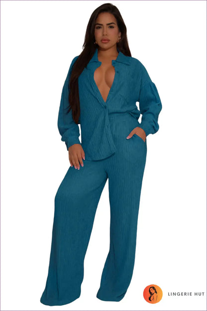 Jumpsuit with Wide Leg Silhouette - Effortless Authority - s / Cobalt Blue - Bodysuit - Lingerie Hut - All Season