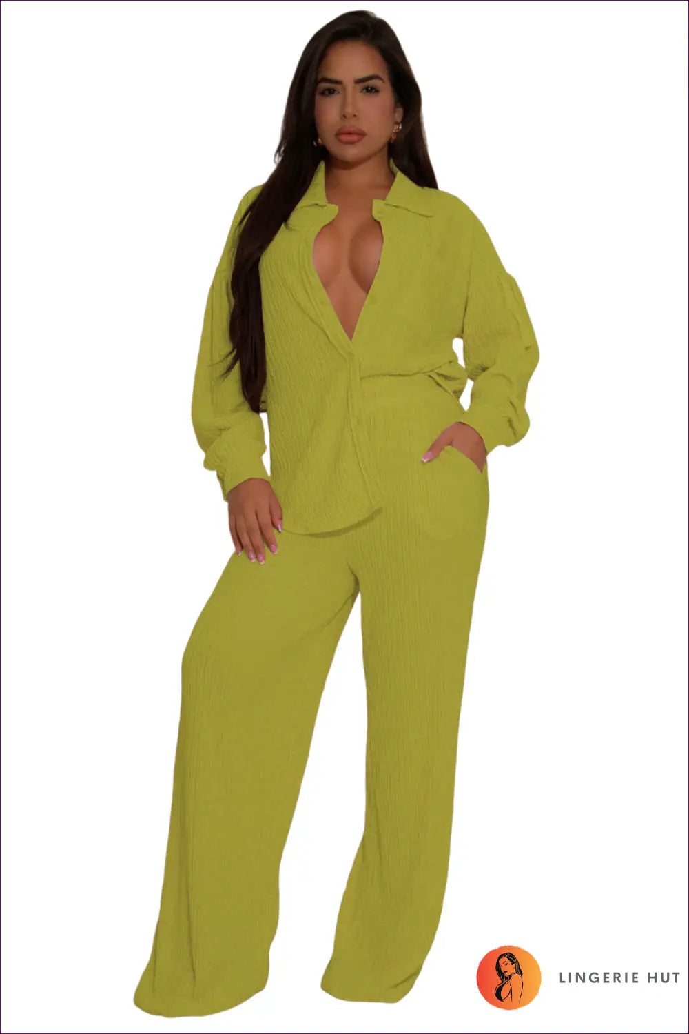 Jumpsuit with Wide Leg Silhouette - Effortless Authority - s / Yellow - Bodysuit - Lingerie Hut - All Season • Casual