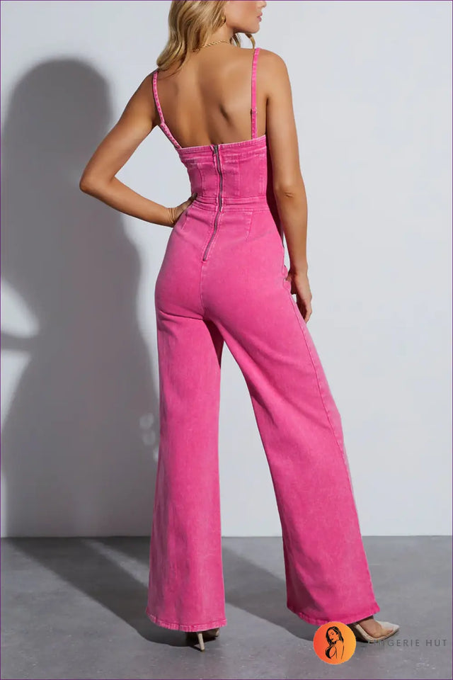 Wide Leg Jumpsuit with Spaghetti Straps - Effortless Retro Chic