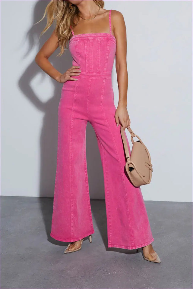 Wide Leg Jumpsuit with Spaghetti Straps - Effortless Retro Chic