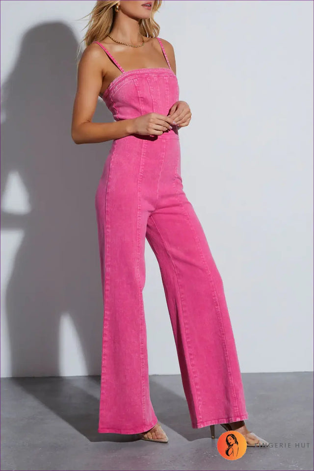 Wide Leg Jumpsuit with Spaghetti Straps - Effortless Retro Chic