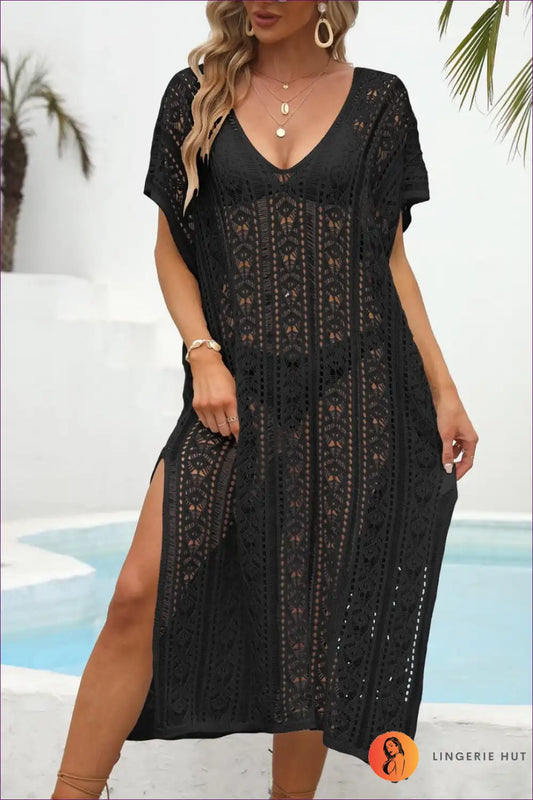 Kaftan with Crochet Panels - Bohemian Luxury for Beachwear, Boho, Casual, Cover Up,