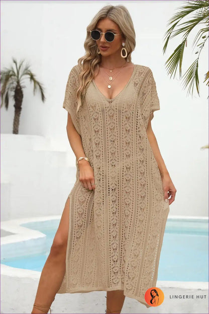 Kaftan with Crochet Panels - Bohemian Luxury for Beachwear, Boho, Casual, Cover Up,