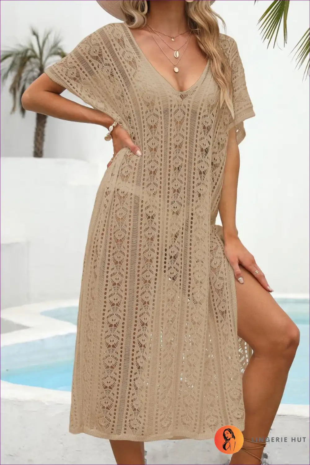 Kaftan with Crochet Panels - Bohemian Luxury for Beachwear, Boho, Casual, Cover Up,