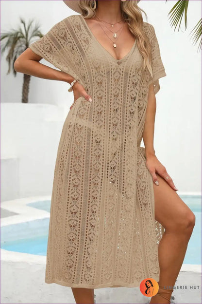 Kaftan with Crochet Panels - Bohemian Luxury for Beachwear, Boho, Casual, Cover Up,