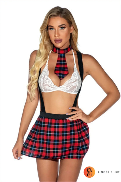 Unveil Your Playful Side With Our Kawaii Schoolgirl Lingerie Set. This Captivating Ensemble Includes a Lace
