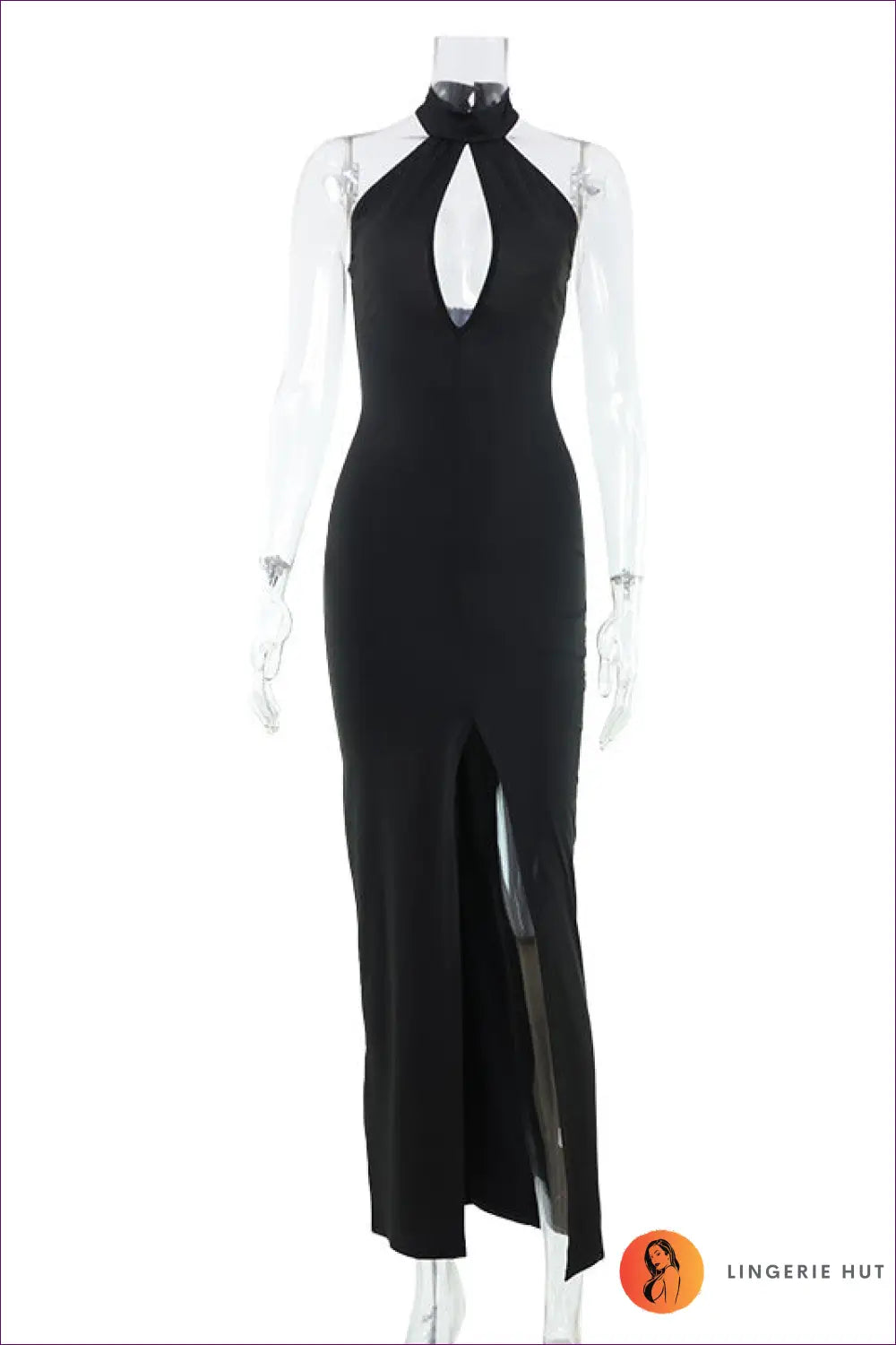 Keyhole Halter Slit Maxi Dress - Effortless Formal Glamour - s / Black - Dresses - Lingerie Hut - All Season • Cutout