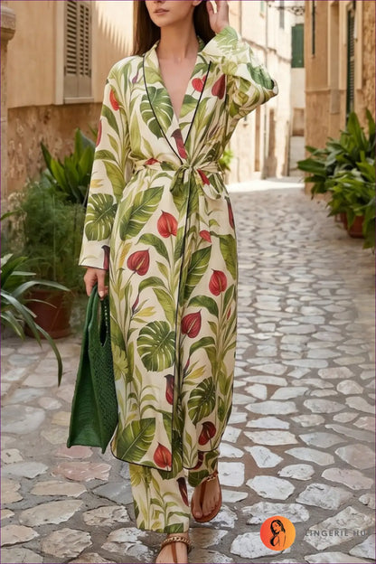 Kimono Co-ord Set with Wide-leg Trousers - Villa Evenings - one Size / Picture Color - Loungewear - Casual • Everyday