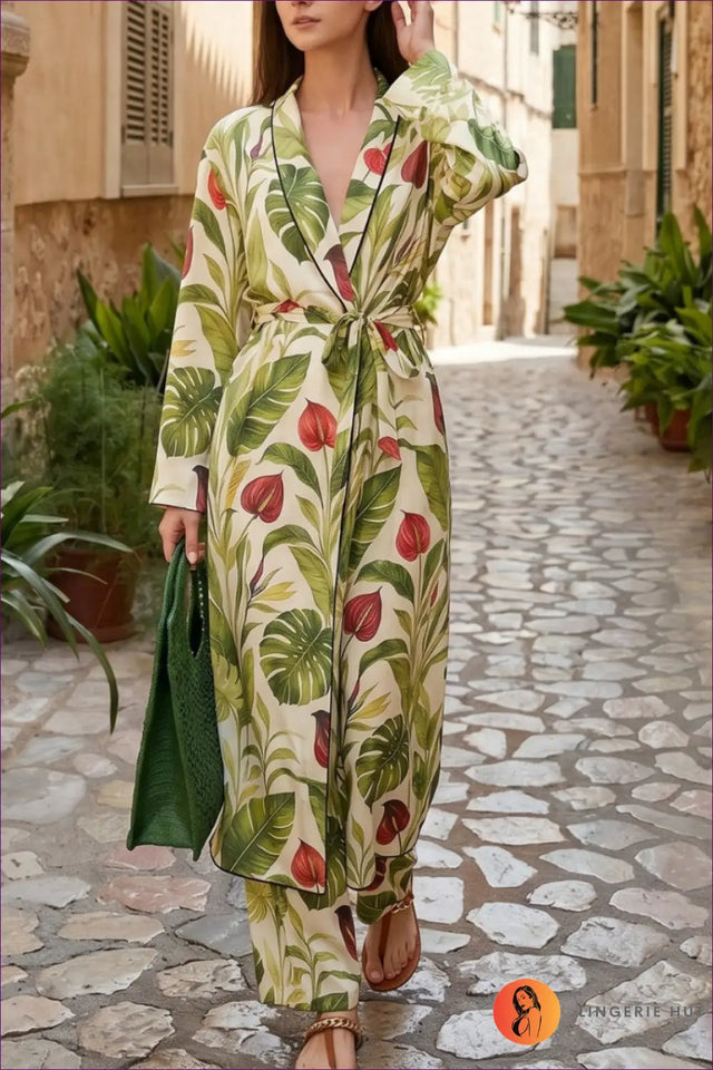 Kimono Co-Ord Set with Wide-Leg Trousers - Villa Evenings