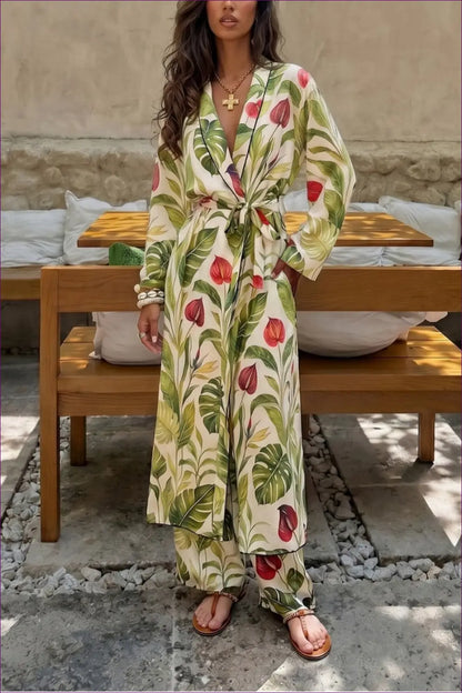 Kimono Co-ord Set with Wide-leg Trousers - Villa Evenings - one Size / Picture Color - Loungewear - Casual • Everyday