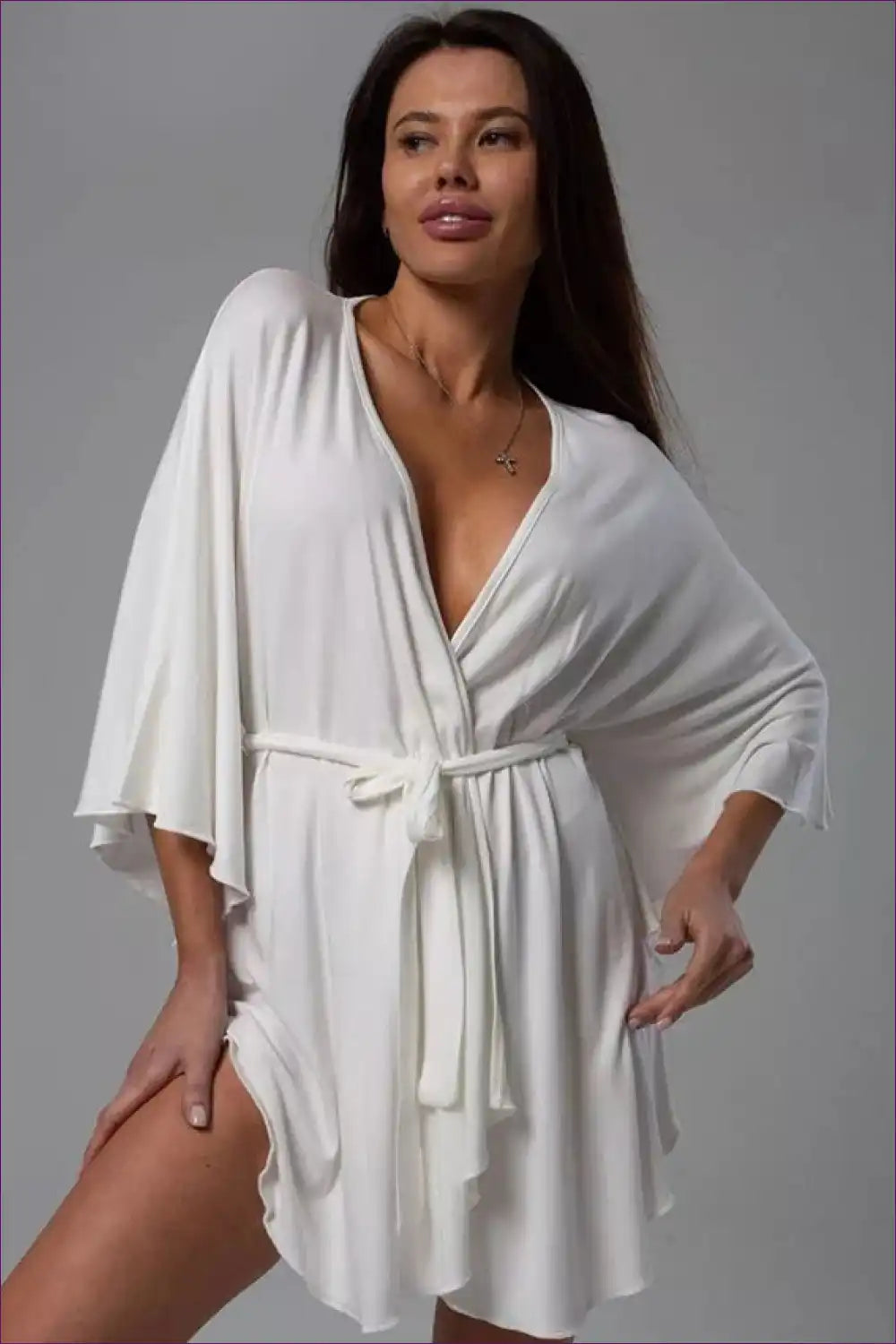 Kimono Robe with Flowing Sleeves - Serene Elegance for All Season, Boudoir, Casual, just In,