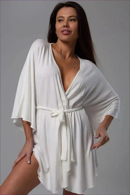 Kimono Robe with Flowing Sleeves - Serene Elegance for All Season, Boudoir, Casual, just In,