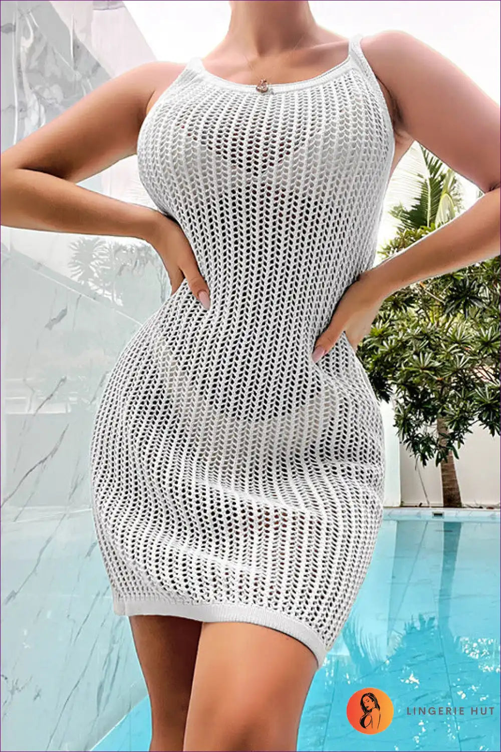 Knit Beach Dress with Cut-out Detail - Boho Summer Escape for Beachwear, Bodycon, Boho, Casual, Crochet