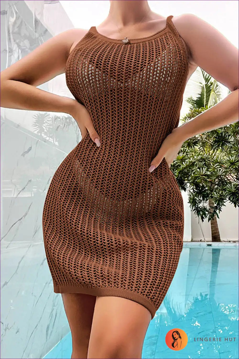 Knit Beach Dress with Cut-out Detail - Boho Summer Escape for Beachwear, Bodycon, Boho, Casual, Crochet