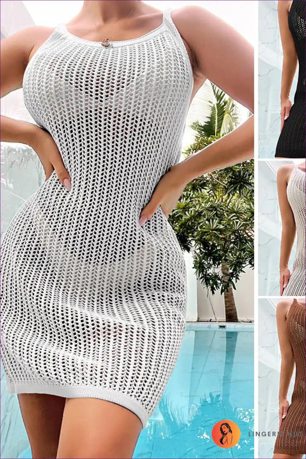 Knit Beach Dress with Cut-out Detail - Boho Summer Escape for Beachwear, Bodycon, Boho, Casual, Crochet