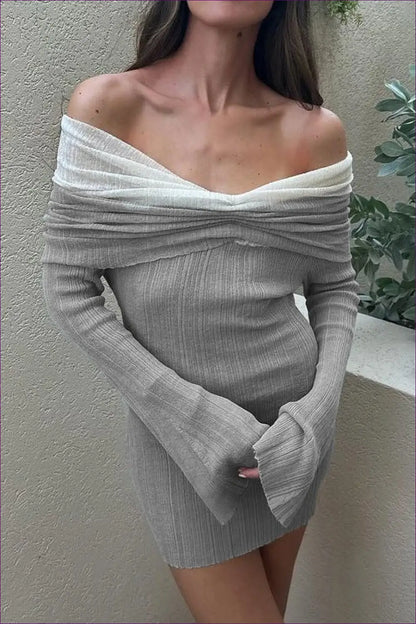 Knit Mini Dress with Off-shoulder Detail - Effortless Elegance - Dresses - Lingerie Hut - All Season • Autumn • Bodycon