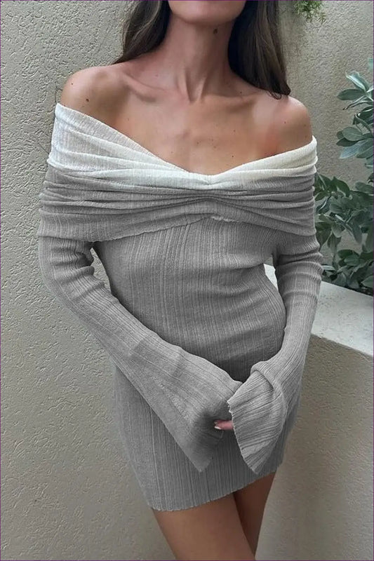 Knit Mini Dress with Off-shoulder Detail - Effortless Elegance - Dresses - Lingerie Hut - All Season • Autumn • Bodycon