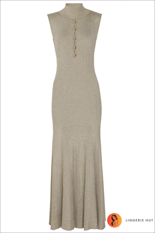 Knit Maxi Dress with Button Detail - Effortless Elegance - s / Gold - Dresses - Button Front • Casual • Clothing