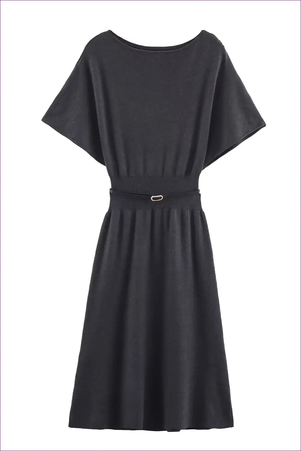 Knit Midi A-line Dress with Belt Detail - Everyday Elegance for A-line, Autumn, Casual, Everyday, Jersey