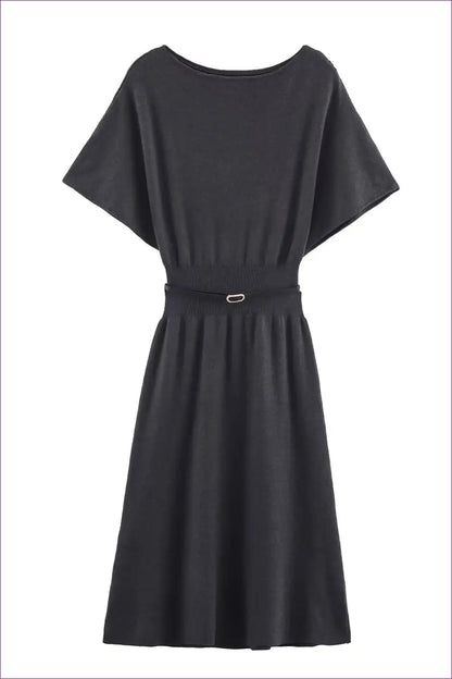 Knit Midi A-line Dress with Belt Detail - Everyday Elegance for A-line, Autumn, Casual, Everyday, Jersey