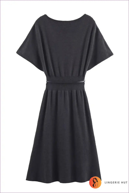Knit Midi A-line Dress with Belt Detail - Everyday Elegance for A-line, Autumn, Casual, Everyday, Jersey