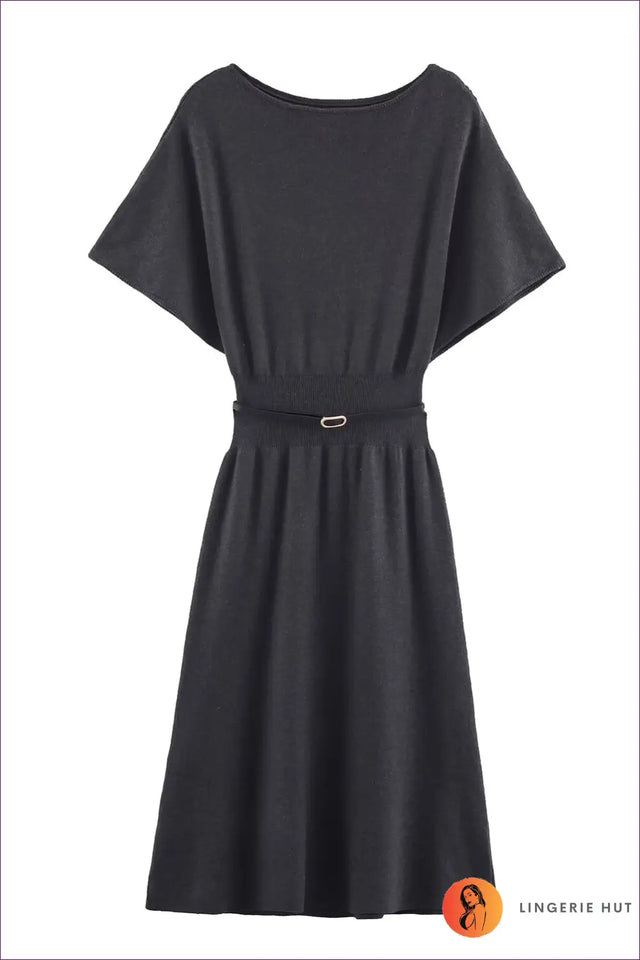 Knit Midi A-Line Dress with Belt Detail - Everyday Elegance
