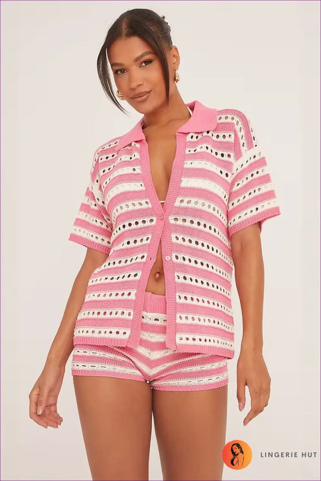 Knit Co-Ord Set with Collar Detail - Poolside Downtime