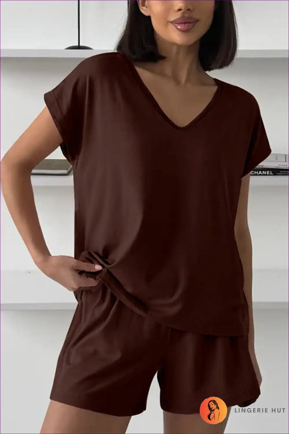 Knit Pyjama Set with V-neck - Effortless Sunday Comfort for Casual, Everyday, just In, Loungewear, Modest