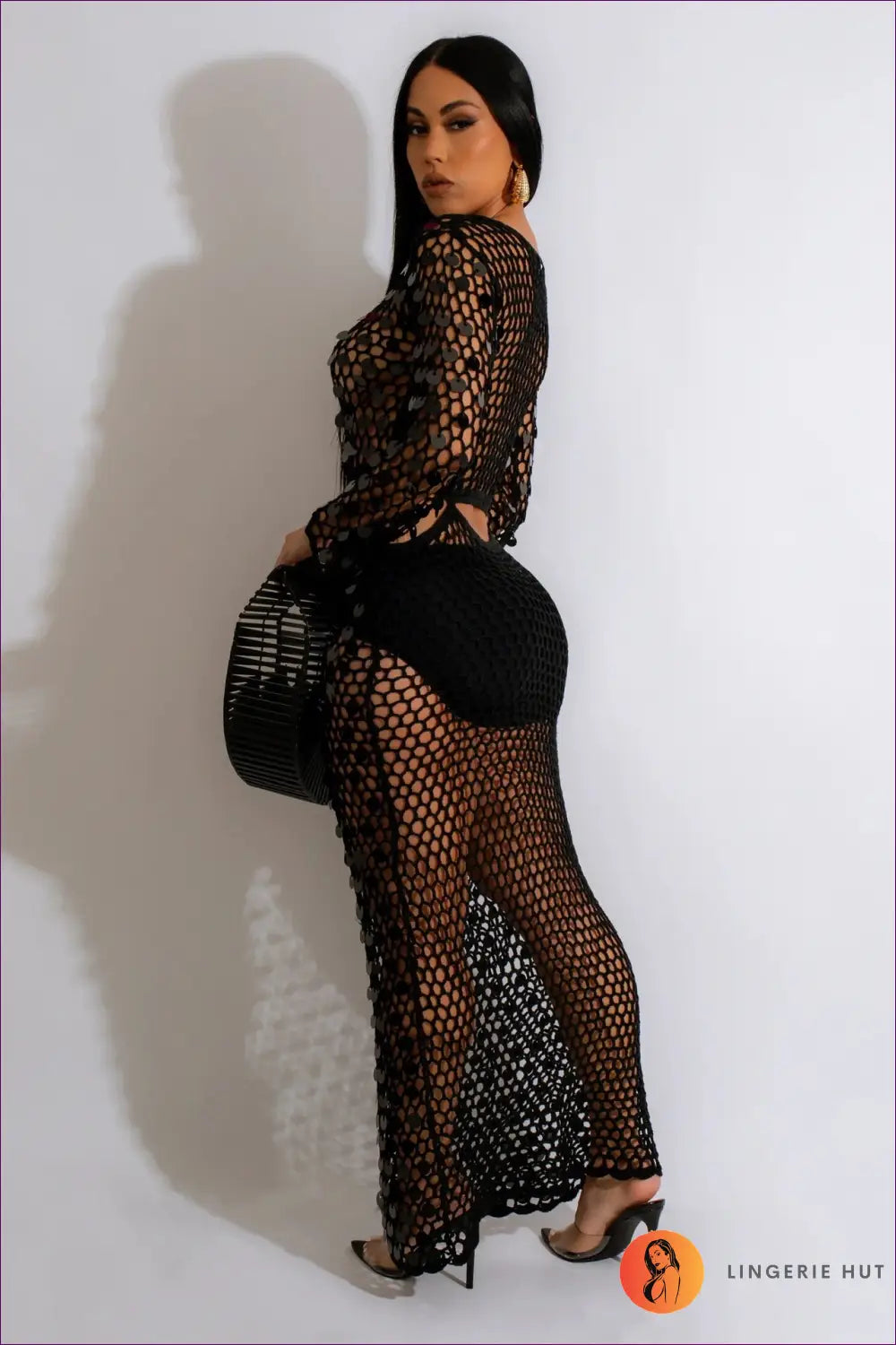 Knit Sequin Beach Cover Up Dress - Summer Evenings Sorted - Clothing - Lingerie Hut - Beachwear • Crochet • Cutout