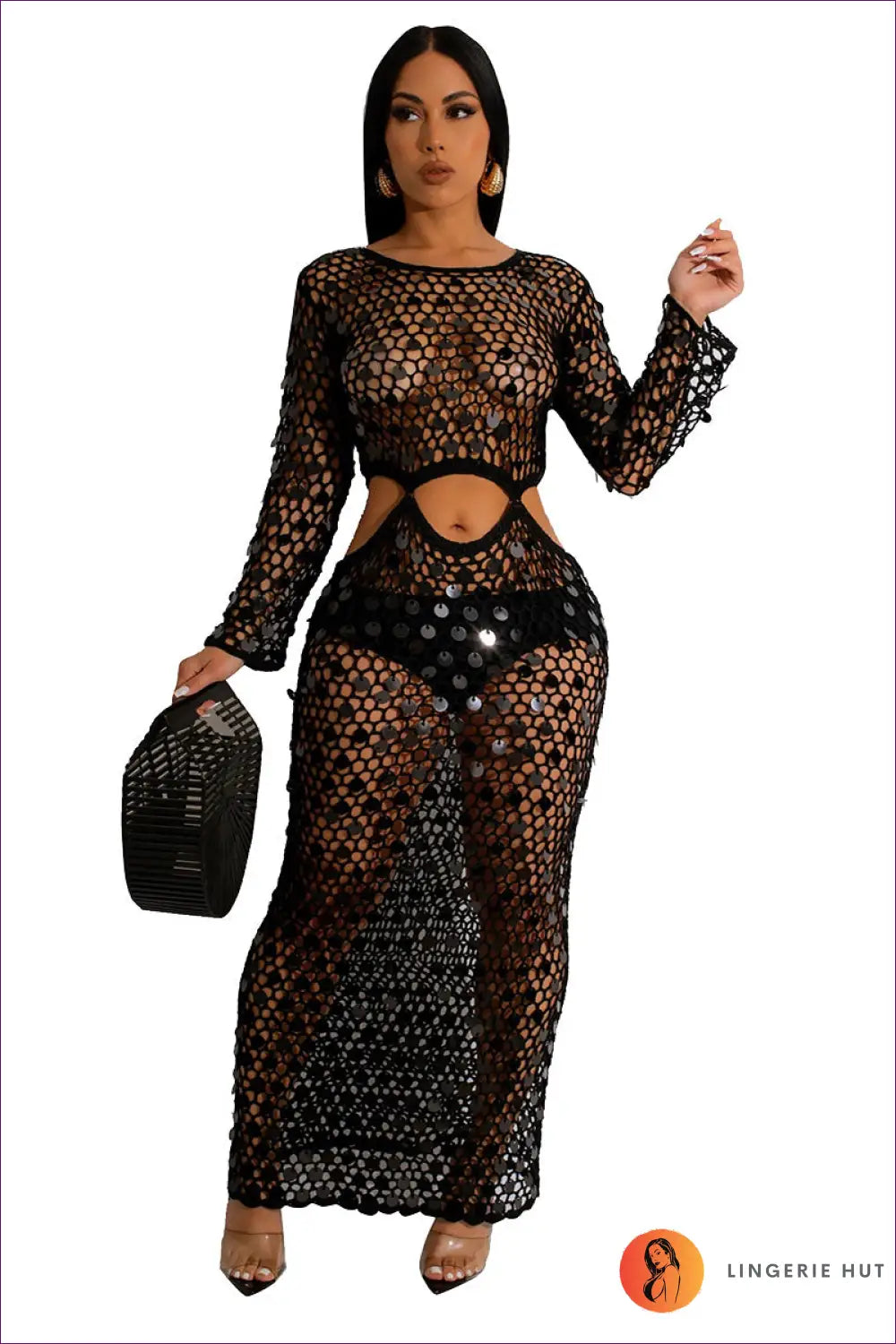 Knit Sequin Beach Cover Up Dress - Summer Evenings Sorted - s / Black - Clothing - Lingerie Hut - Beachwear • Crochet