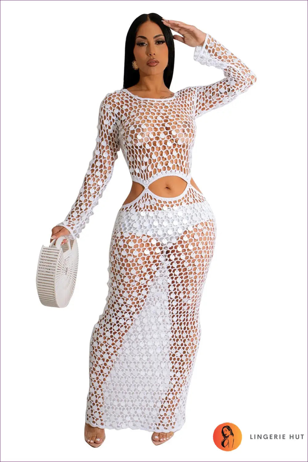 Knit Sequin Beach Cover Up Dress - Summer Evenings Sorted - s / White - Clothing - Lingerie Hut - Beachwear • Crochet