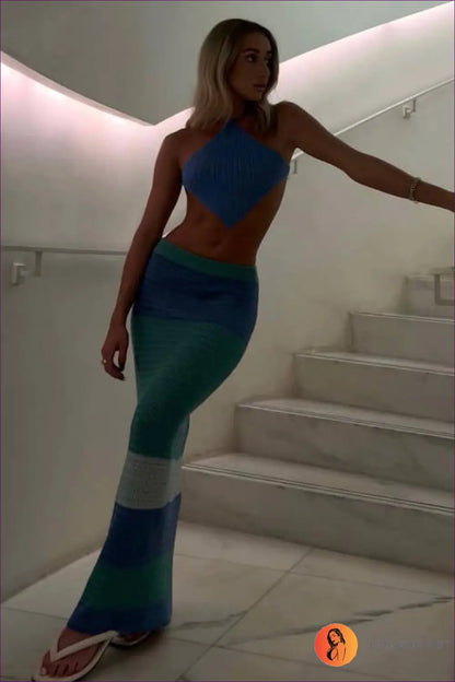 Knit Set with Halter Top - Bohemian Escape - co Ord - Lingerie Hut - Backless • Beachwear • Boho • Casual