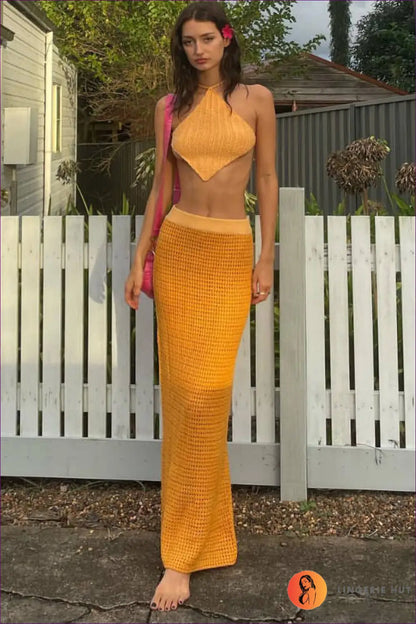 Knit Set with Halter Top - Bohemian Escape - co Ord - Lingerie Hut - Backless • Beachwear • Boho • Casual