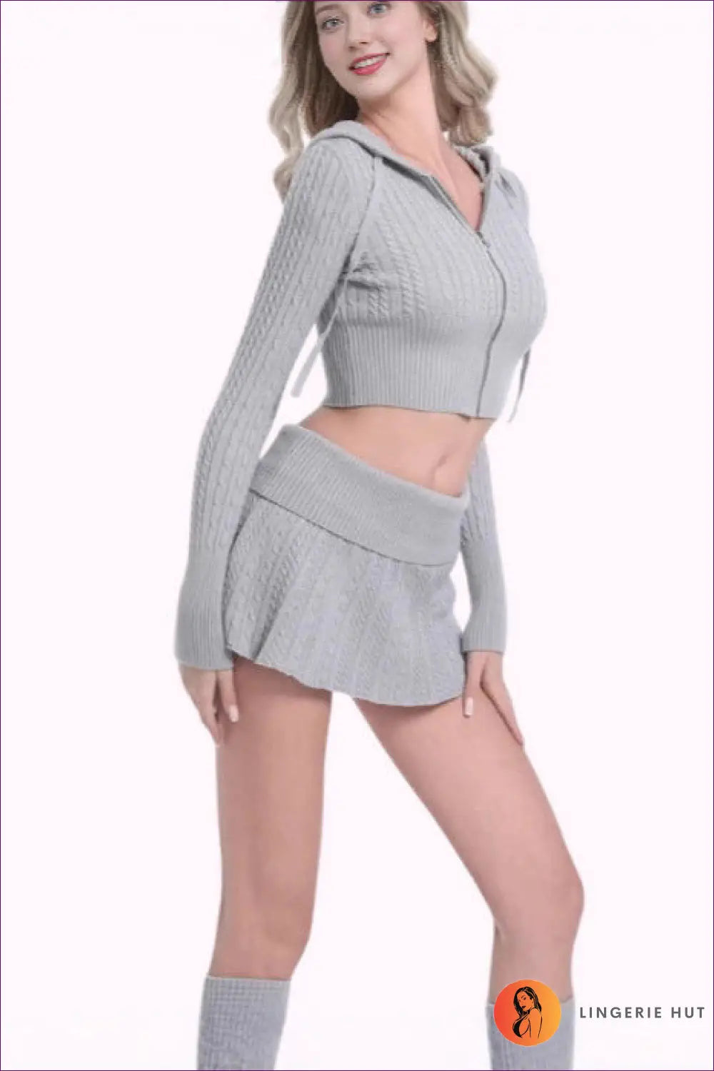 Knit Set with Hooded Top - Cosy Weekend Ritual - s / Light Gray - co Ord - Lingerie Hut - All Season • Casual