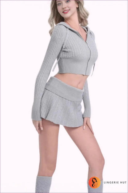 Knit Set with Hooded Top - Cosy Weekend Ritual - s / Light Gray - co Ord - Lingerie Hut - All Season • Casual