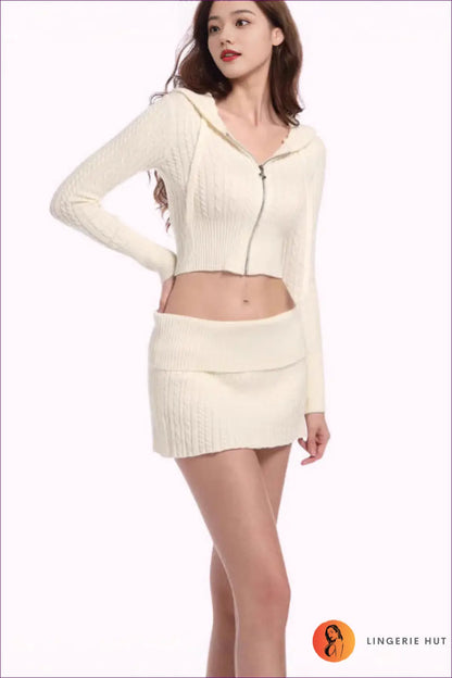 Knit Set with Hooded Top - Cosy Weekend Ritual - co Ord - Lingerie Hut - All Season • Casual • Everyday • Header-fixed