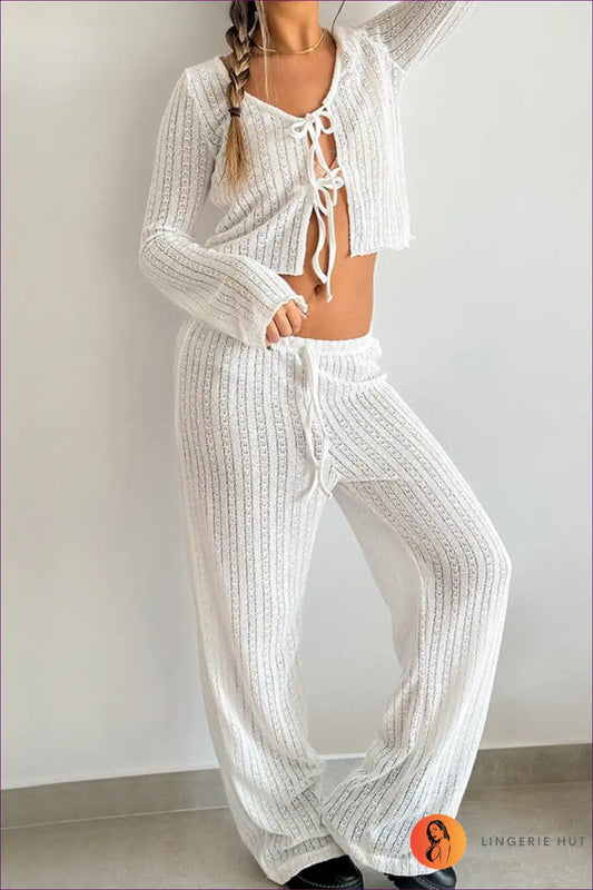 Knit Set with Lace-up Detail - Relaxed Elegance for Autumn, Casual, co Ord, Crop, Everyday