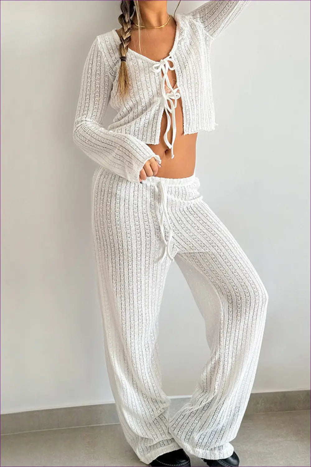 Knit Set with Lace-up Detail - Relaxed Elegance - Loungewear - All Season • Autumn • Casual • co Ord • Cutout