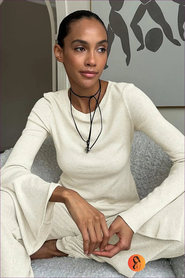 Knit Co Ord Set with Wide-Leg Trousers - Effortless Sophistication