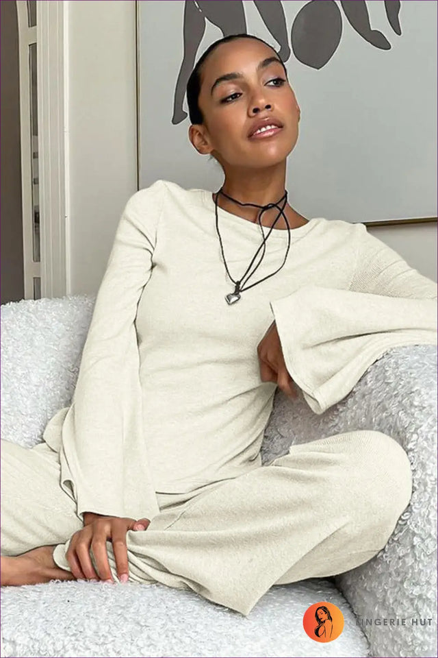 Knit Co Ord Set with Wide-Leg Trousers - Effortless Sophistication