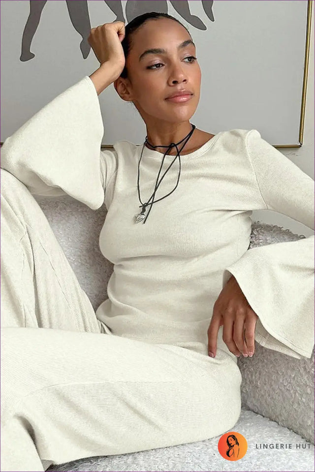 Knit Co Ord Set with Wide-Leg Trousers - Effortless Sophistication