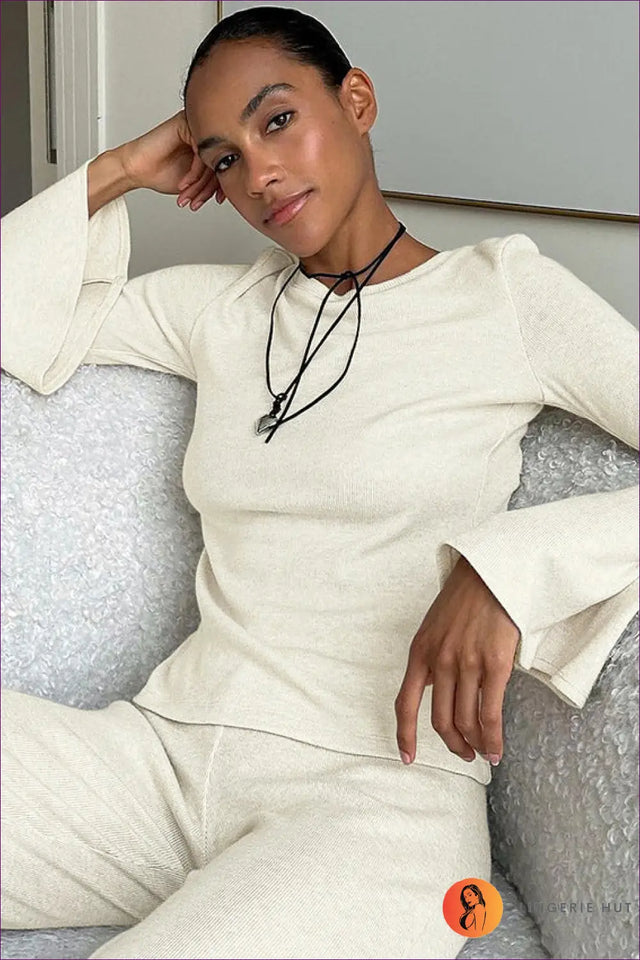 Knit Co Ord Set with Wide-Leg Trousers - Effortless Sophistication