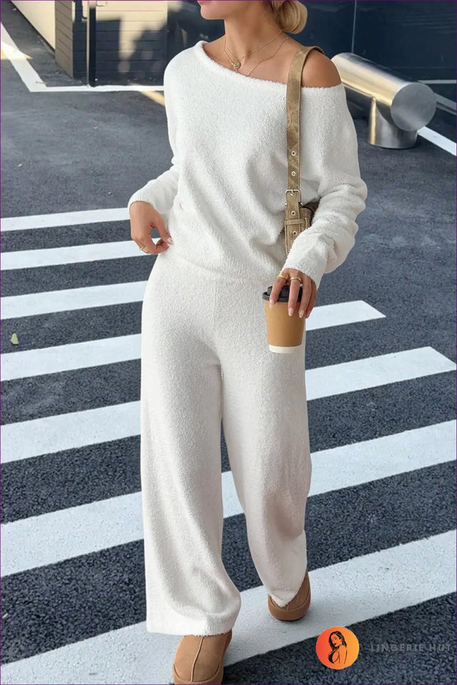 Knit Co Ord Set with Off-Shoulder Top - Effortless Luxe Comfort