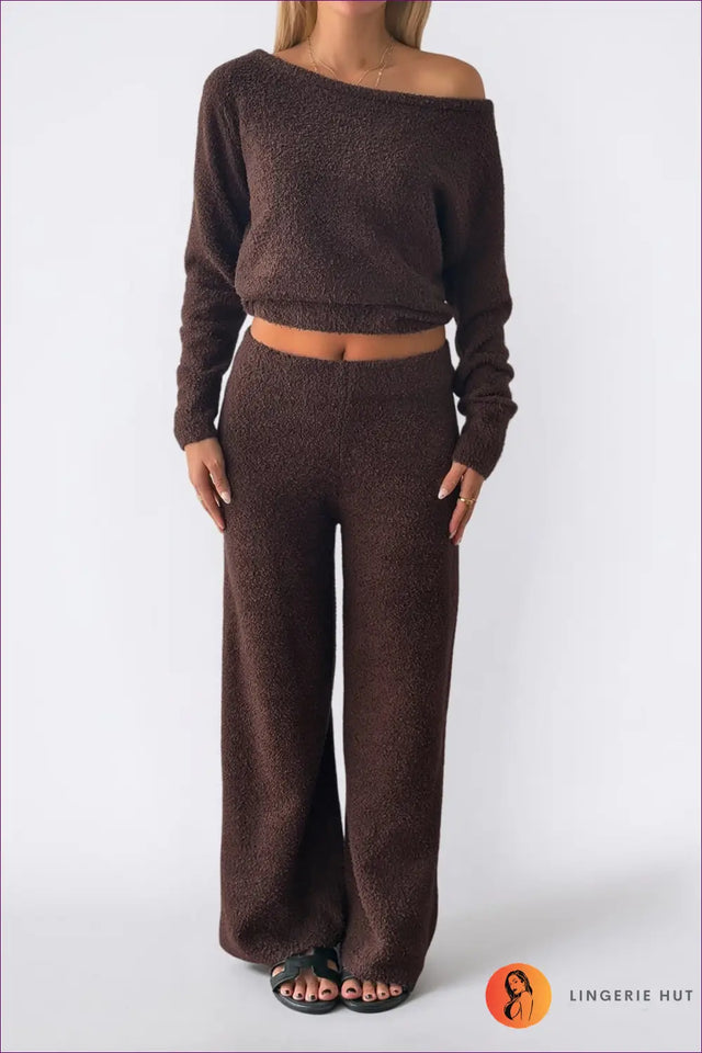 Knit Co Ord Set with Off-Shoulder Top - Effortless Luxe Comfort