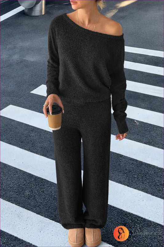 Knit Set with Off-shoulder Top - Cosy Luxury for All Season, Autumn, Casual, co Ord, Everyday