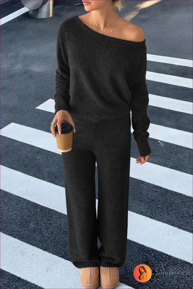 Knit Co Ord Set with Off-Shoulder Top - Effortless Luxe Comfort