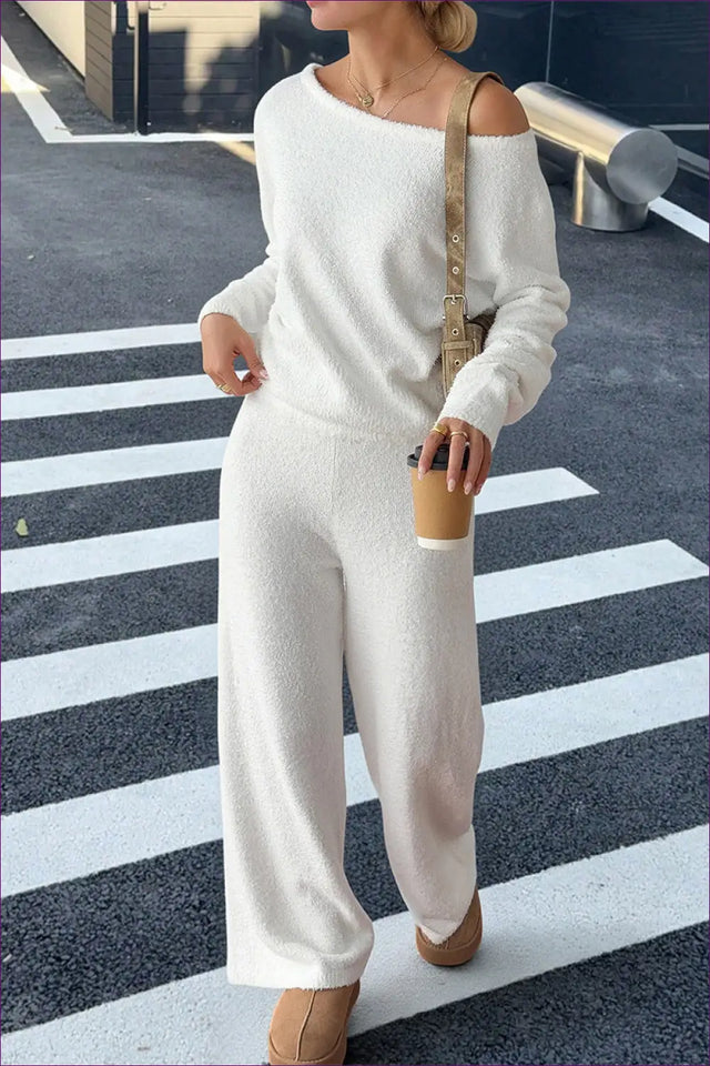 Knit Co Ord Set with Off-Shoulder Top - Effortless Luxe Comfort